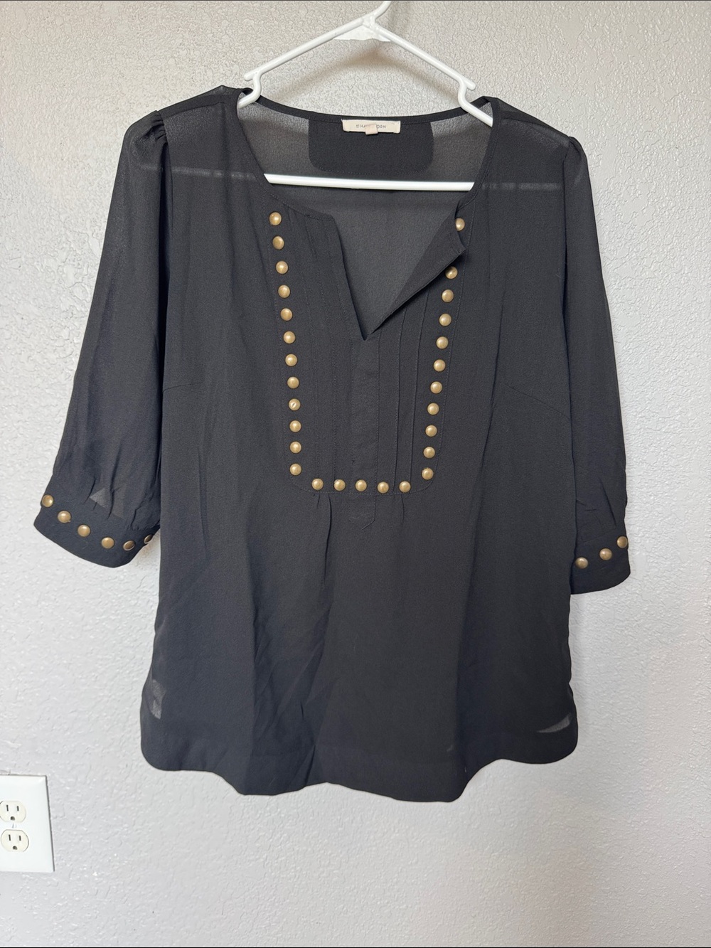 41 Hawthorn Black Tunic Blouse with Gold Studs